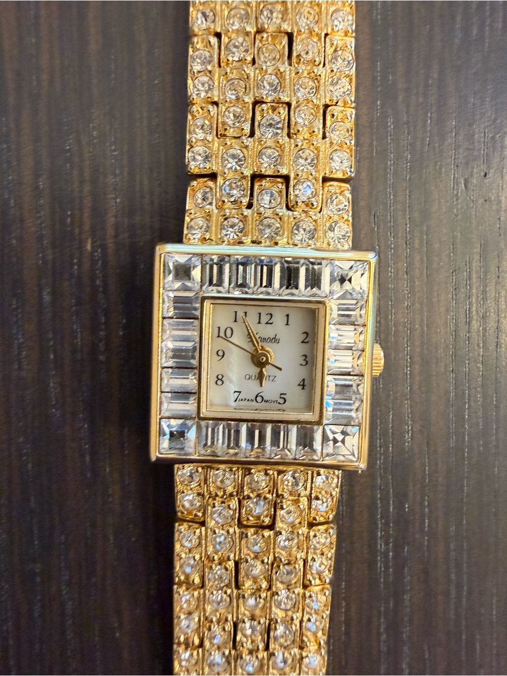 Gold Crystal Square Face Women's Quartz Watch